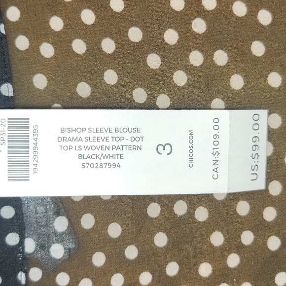 Chico's: Black with White Polka-dots Sheer  Blouse - Picture 5 of 8